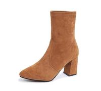 Donne Mi Mollet Stivali Western Piccolo Tacco Alto Heel Chiuso Punta Cerniera Stivali Cowboy Classico Antiscivolo Casual Per Escursionismo, Lavoro, giallo, 41 EU