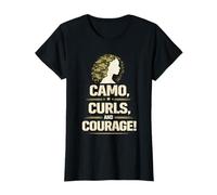 Donne Militari Soldato Donna Curls And Courage Maglietta