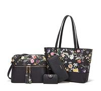 Donne Moda Sintetico Borse In Pelle Tote Bag Borsa A Tracolla Maniglia Superiore Satchel Borsa Set 4 pz, A-black-hua