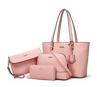 Donne Moda Sintetico Borse In Pelle Tote Bag Borsa A Tracolla Top Handle Satchel Portafoglio Set 4 pz, Rosa, Large