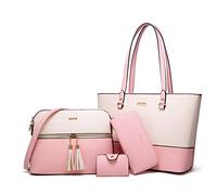 Donne Moda Sintetico Borse In Pelle Tote Bag Borsa A Tracolla Top Handle Satchel Portafoglio Set 4 pz, rosa, beige., Large
