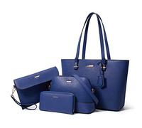 Donne Moda Sintetico Borse In Pelle Tote Bag Borsa A Tracolla Top Handle Satchel Portafoglio Set 4 pz, Blu, Large