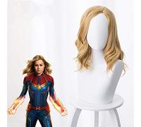 Donne Movie Captain Marvel Coplay Wig Women Carol Danvers Blonde Wavy Hair Gold Parrucca Cosplay + Free Wig Cap