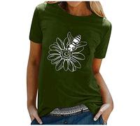 Donne nella stampa di lettere corte camicette casual con maniche Top per le donne camicetta di design italiano, verde, L