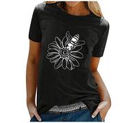 Donne nella stampa di lettere corte camicette casual con maniche Top per le donne camicetta di design italiano, Nero , L
