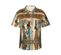 Donne nell'antico Egitto Stampa Uomo Moda Camicia Hawaiana Manica Corta Button Down Tropical Camicie per la Spiaggia, nero, M