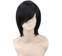 Donne o uomini parrucche corta parrucca di cosplay sintetico dritto con la frangia come capelli veri (Colore : Black)