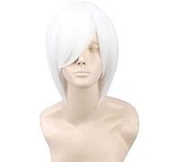 Donne o uomini parrucche corta parrucca di cosplay sintetico dritto con la frangia come capelli veri (Colore : White)