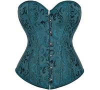 Donne Overbust Push Up Corsetti Verde Scuro Vita Cincher Trainer Lingerie Bustini Baschi Vintage Raso Jacquard Controllo del Corpo Shaper Corpetto Partito Shapewear, Dark Green, M