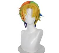 Donne Parrucca cosplay corta con sfumatura arcobaleno blocchi di colore giallo, arancione, verde e blu Festa