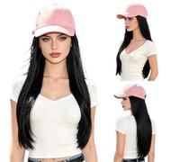 Donne Parrucca da berretto baseball donna Copricapo completo for capelli lunghi lisci in un unico pezzo for lo styling quotidiano Festa(Nero)
