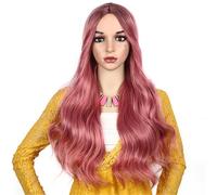 Donne Parrucca da donna con capelli lunghi ricci, copertura completa della testa, naturalmente adatta for la vita quotidiana e le feste Festa(Pink)
