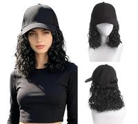 Donne Parrucca for capelli corti ricci da donna Cappello integrato quotidiano versatile Festa(Nero)