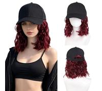 Donne Parrucca for capelli corti ricci da donna Cappello integrato quotidiano versatile Festa(Red)