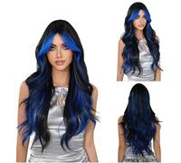 Donne Parrucca for capelli lunghi ricci, copertura completa for la testa da donna, parrucca tinta a onda grande, uso quotidiano naturale Festa(Blue)
