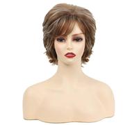 Donne Parrucca for donna con capelli spezzati a strati corti tinti castano chiaro, ordinati e soffici Festa