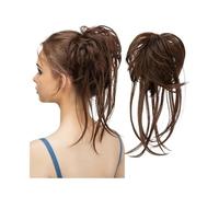 Donne Pezzo for capelli con chignon spettinato, estensioni for chignon con capelli ricci e ondulati con code dritte, pezzi for capelli sintetici con coda di cavallo Quotidiano(Light Auburn mix Dark Br