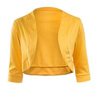 Donne Pianura Aperto Davanti Lungo Manica Bolero Shrug Cropped Cardigan Mini Coprispalle Cima per Cerimonia Feste Giallo L