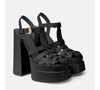 Donne piattaforma sandali spessi tacchi alti solidi fibbia alla caviglia alla caviglia signore scarpe tacco con tacco Fashion Summer Pompe 2022 Nuovo sandalo-Black,38