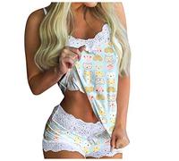 Donne Pigiameria, Donne Pizzo Sexy Lingerie Pigiameria Pagliaccetto Tuta Pigiameria Pizzo Biancheria Intima Donna Abbigliamento (Blu L)