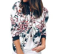 Donne Primavera e Autunno Giacche alla Moda Fiore Colorato Stampato Cappotto Corto Maniche Lunghe Jacket Giacca (M,4- Blu)