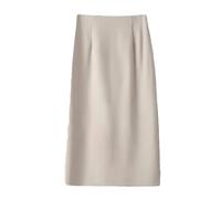 Donne Primavera Estate Vita Alta Ufficio Indietro Spacco Media Lunghezza Gonne a Matita Elegante Una Linea Gonne Lunghe, Beige, M