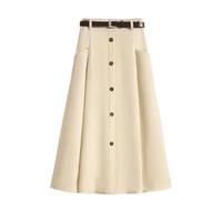 Donne Primavera Vita Alta Dimagrante A-Line Midi Gonna Elegante Carne Nascondere Singolo Pulsante Mezzo Corpo Gonna, Albicocca, XXL
