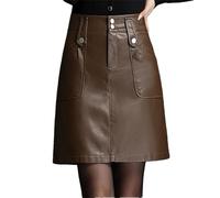 Donne PU Pelle Mini Vita Alta Ufficio Semplice Elegante Sexy Breve Aderente Gonna Dritta, Caff, XL