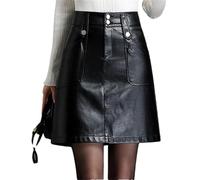 Donne PU Pelle Mini Vita Alta Ufficio Semplice Elegante Sexy Breve Aderente Gonna Dritta, Nero , XL