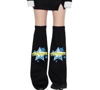 Donne Punk Overknee Denim Nero Svasato Leg Covers Star Lettere Grafica Sottoculture Grunge Scaldamuscoli Larghi Calzini Lunghi Gyaru Moda Maniche