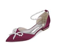 Donne Punta A Punta Ballerine Cinturino alla Caviglia Scarpe da Sposa in Raso con Perle,Burgundy,36 EU