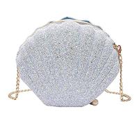 Donne Ragazze Sirenetta Seashell Portafoglio a Spalla Crociata Borsa da Notte Catena di Paillettes Brillanti, , , Talla única