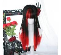 Donne Ragazze Stile Gotico Lungo Dritto Gradiente Colore Cosplay Lolita Parrucca Resistente Al Calore Capelli Sintetici Con Frangia Per La Festa Di Halloween (Red)