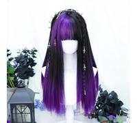 Donne Ragazze Stile Gotico Lungo Dritto Gradiente Colore Cosplay Lolita Parrucca Resistente Al Calore Capelli Sintetici Con Frangia Per La Festa Di Halloween (Purple)