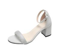 Donne Sandali & Slides Commercio Estero Open Toed Europeo e America Stile Oversize Square Toe Hollow Tinta unita Fibbia Dritta Sandali Tacco Alto, Argento, 38 EU