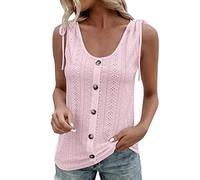 Donne sciolte scollo a U senza maniche Top casual colore puro plissettato occhiello camicie estive gilet camicetta donna T camicie estive, PK1, S