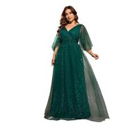 Donne Scollo A V Croce Petto Pieghe Irregolare Manica Lunga Filetto Rete Una Gonna Completa Abito da Sera Abito da Ballo Vestito da Festa EN8 XXL