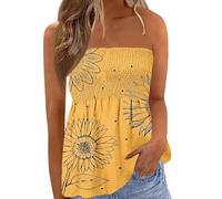 Donne Senza Spalline Fascia Smock Volant Tank Casual Allentato Senza Maniche Tubo Top Estate Fluido Tunica Tubo Top Tee Shirt Camicetta, Ba Giallo Chiaro, L