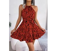 Donne Sexy Abito Leopardato senza Maniche Canotta Collo Boho Cintura Estate Da