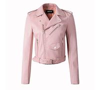 Donne Signore Cappotto Giacca La Cintura In Ecopelle Cool Zipper Decorazione Giacche Stile Racing Biker Giacca Donna Full Zip Maglione, rosa, M