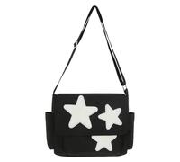 Donne Simple Crossbody Borse con tasche laterali Y2K Star Messenger Borsa Nylon Bullo capacità for ragazze adolescenti (S Black)