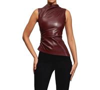 Donne Slim Fit Moda Wrap Senza Maniche Y2K Camicie Solid Fitting Casual 2026 Canotte Alla Moda Collo Alto Pelle Carino Primavera Base Estate Uscire Donna, Rosso, S