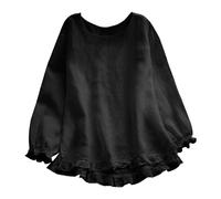 Donne Solido Top Camicia Girocollo Manica Lunga Irregolare Volant Top Camicia Sciolto Tinta Unita Elegante Top Per Le Donne Top di Seta, Nero , XXL