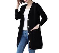 Donne Solido Vintage Maglione Scollo A V Allentato Maglieria Capispalla Monopetto Casual Cardigan, Nero, 4XL