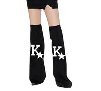 Donne Sopra il Ginocchio Nero Denim Maniche Gamba Con Lettera E Stella Stampato Punk Svasato Scaldamuscoli Baggy Footless Calze Grunge Calze Coperture