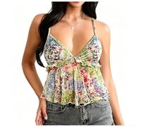 Donne Spalline Spaghetti Top Costine Elastico (Patterned M)