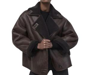 Donne spesso Sherpa Foderato Finto Camoscio Giacca Oversize Cappotto di Pelle Shearling Pile Moto Giacca Biker Inverno Cappotto (Marrone,XS)