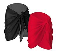 Donne Spiaggia Wrap Sarong,2 Pack Sarong Pareo da Spiaggia in Chiffon Donna Pareo Mare Chiffon Bikini Cover Up Coprire Gonne Avvolgent for Holiday Nuoto Nero+Rosso