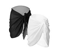 Donne Spiaggia Wrap Sarong Coprire,2 Pezzi Pareo Mezzo Beach Cover up Beach Wrap Sarong Spiaggia Coprire Gonne Avvolgenti del Costume da Bagno Chiffon per Vacanza Party Beachwear Bianco e Nero