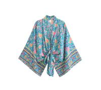 Donne Stampa Floreale Fasce Vestaglia Corta Kimono Maniche Pipistrello Boho Cover-up Beachwear, EN8, M